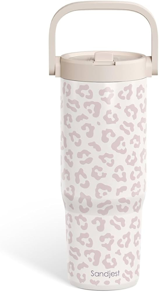 SANDJEST Leopard Skin Stainless Steel Straw Lid Tumbler 30oz with Carry Handle for Women Girls, I... | Amazon (US)