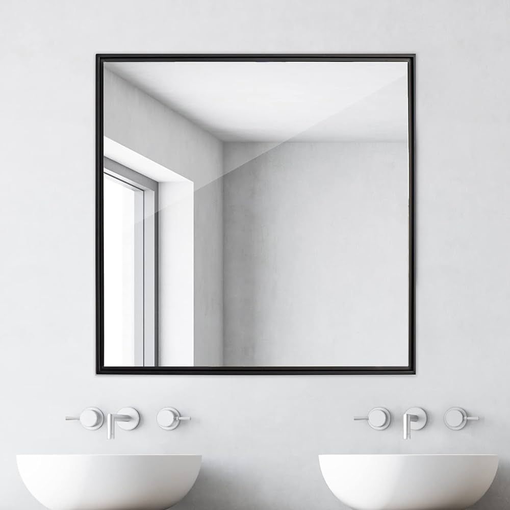 WWZGGO Wall Mirror for Bathroom Metal Framed Modern Wall Mirrors,Square Black 31.9x31.9IN | Amazon (US)