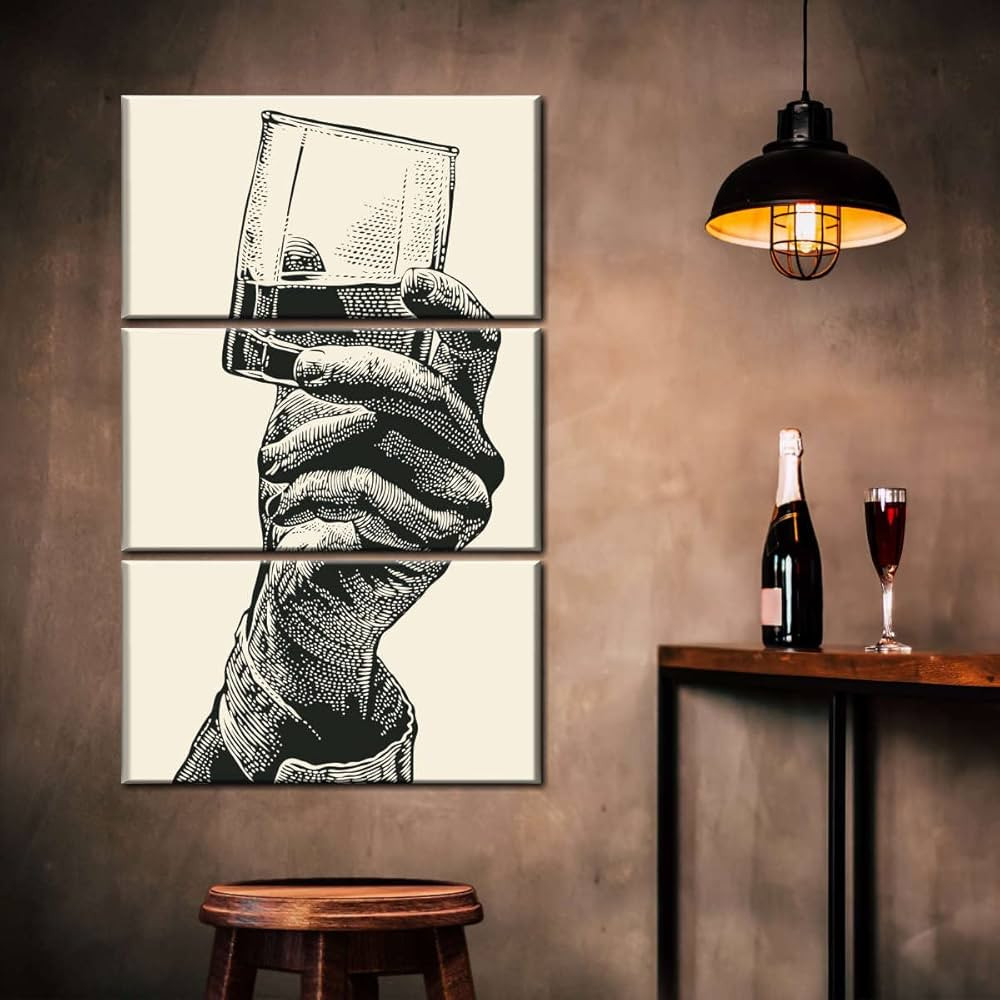 Wall Large 3 Piece Wall Art Whiskey in Hand Canvas Prints Painting Poster for Home Office Living ... | Amazon (US)