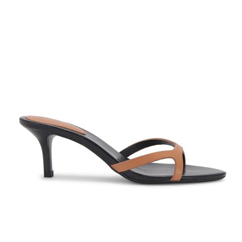 QIV Brown Kitten Heels for Women Single Strap Low Heel Open Toe Mule Shoes Non Slip Sandals Size 11 | Amazon (US)