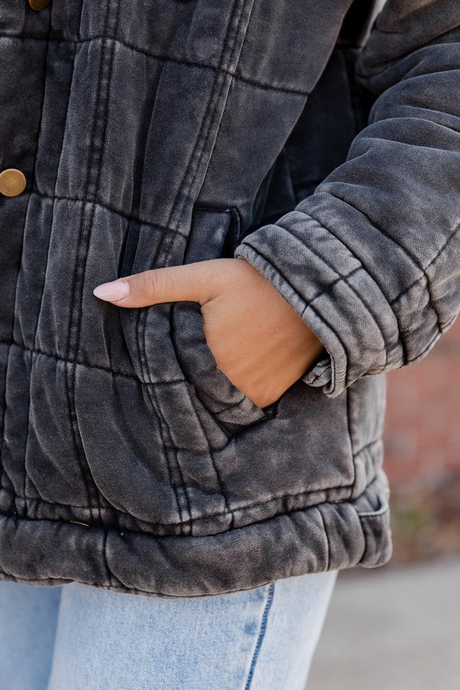 Take The Long Way Black Acid Wash Quilted Jacket FINAL SALE | Pink Lily