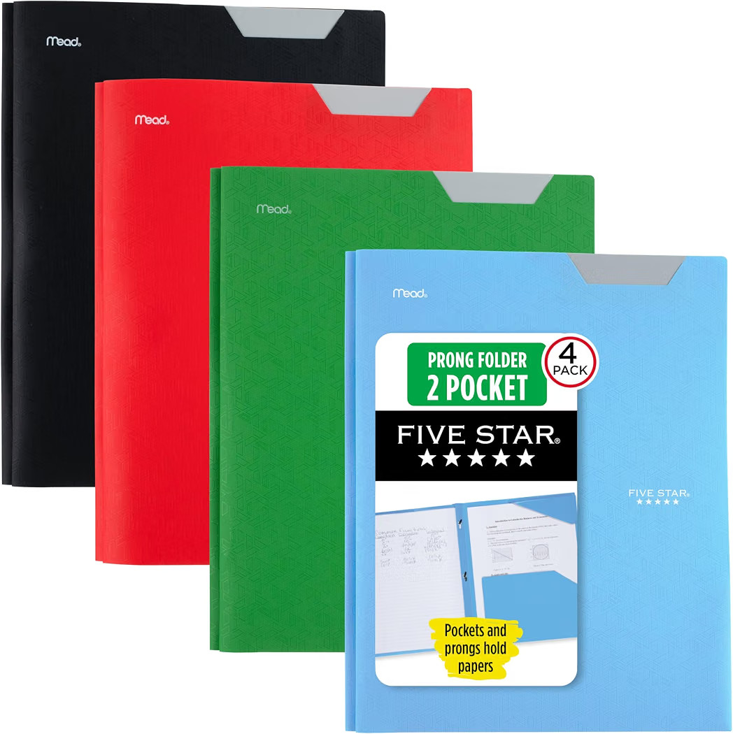 Five Star 2-Pocket Plastic Folder with Stay-Put Tabs and Prong Fasteners, Holds 8.5" x 11" Paper,... | Amazon (US)