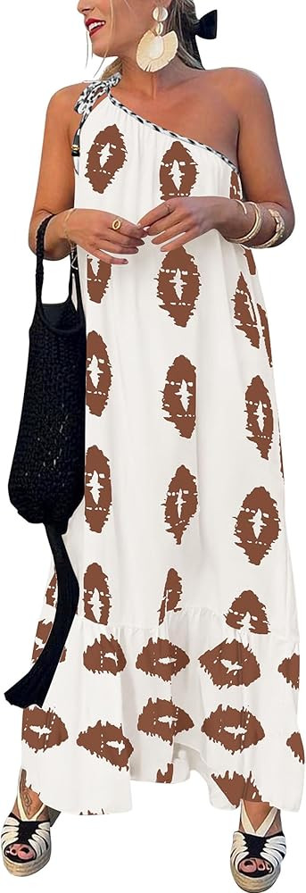 PRETTYGARDEN Women's 2026 Summer One Shoulder Maxi Dress Printed Flowy Boho Long Sundresses Sprin... | Amazon (US)