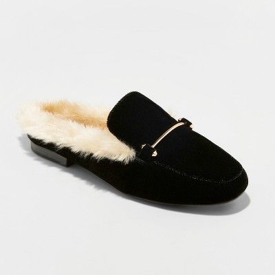 Women's Rebe Faux Velvet Fur Backless Mules - A New Day™ | Target