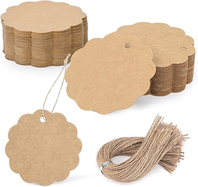 SallyFashion 100PCS Kraft Paper Gift Tags with String, Round Circle & Cupcake Designs for Clothin... | Amazon (US)