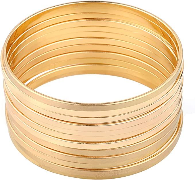 Nicole Miller New York Gold Multibangle Set of 12 Plain Matte Glossy Bangle Bracelets | Amazon (US)