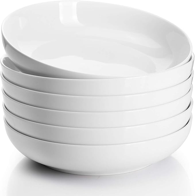 Sweese Porcelain Salad Pasta Bowls – 30 Ounce – Set of 6, White | Stackable, Elegant Design f... | Amazon (US)