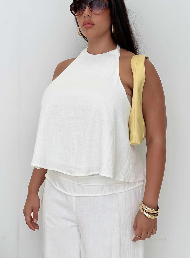 Aquaria Halter Linen Blend Top White Curve | Princess Polly US
