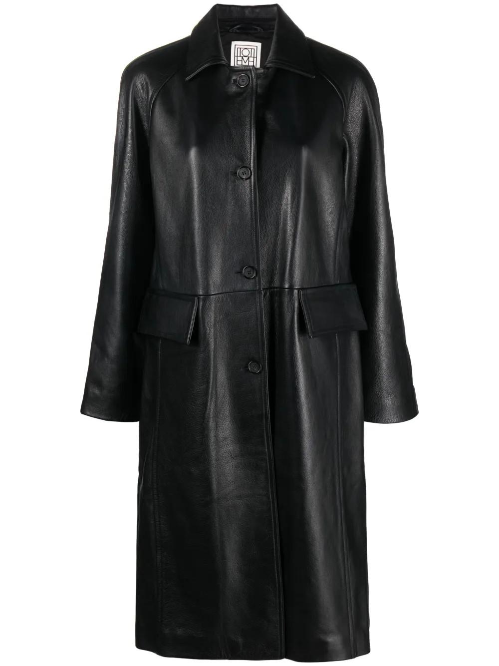 TOTEME raglan-sleeves Leather Coat | Black | FARFETCH UK | Farfetch Global