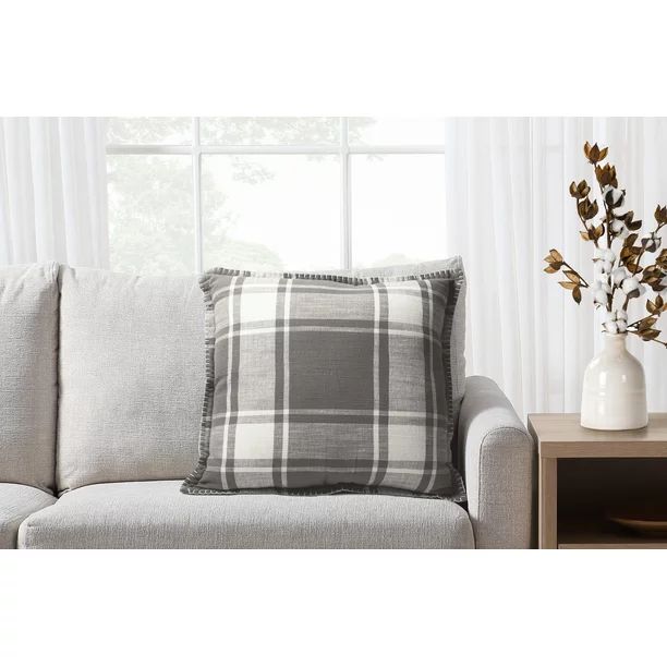 Better Homes & Gardens Decorative Throw Pillow, Reversible Plaid, Square, Gray, 20" x 20", 1Pack ... | Walmart (US)