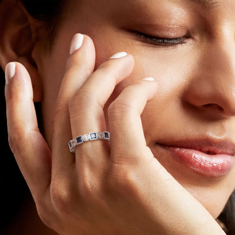 1.20 ct. t.w. Square Simulated Sapphire and .80 ct. t.w. CZ Eternity Band in Sterling Silver | Ross-Simons