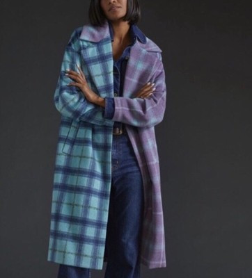 Anthropologie Plaid Wool-Blend Coat Avec Les Filles Size S Colorful Boho Unique  | eBay | eBay US