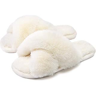 Women's Soft Plush Lightweight House Slippers Fuzzy Cross Band Slip on Open Toe Cozy Indoor Outdo... | Amazon (US)