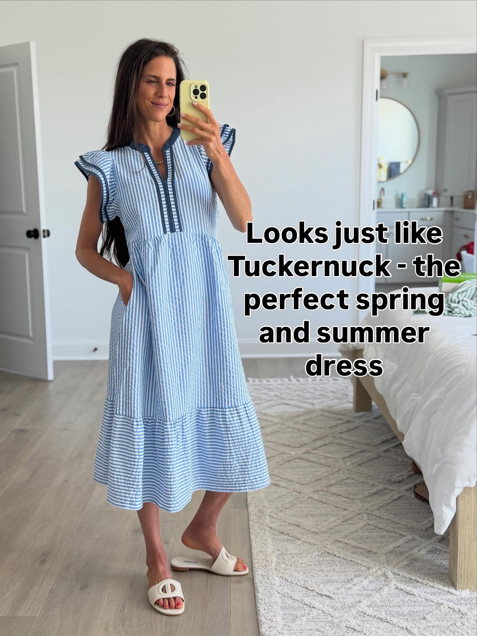 This one looks way more expensive than it is
Classic striped dress with the prettiest details and such an easy, flattering fit
Perfect for spring and summer days, vacations, or anything on your calendar where you want to feel put together without trying

#LTKSeasonal #LTKMothersDay #LTKootd
