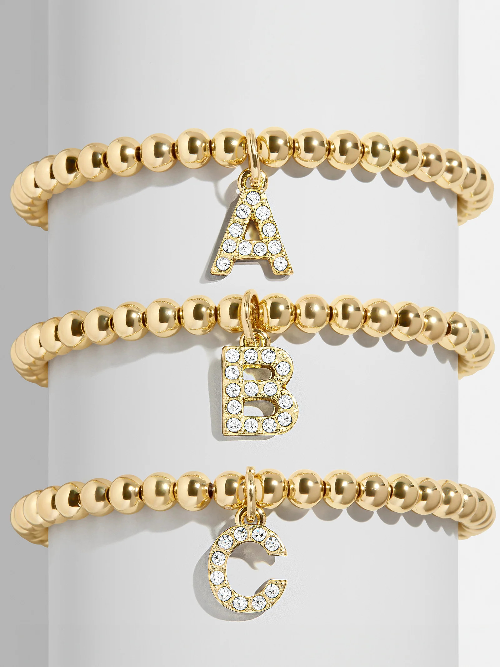 Gold/Pavé Dangle Charm Initial Pisa Bracelet  - A | BaubleBar