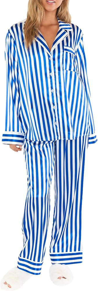 Springcmy Women 2Pcs Pajamas Sets Lapel Neck Button Down Shirt+ Wide Leg Palazzo Pants Y2K Lounge... | Amazon (US)