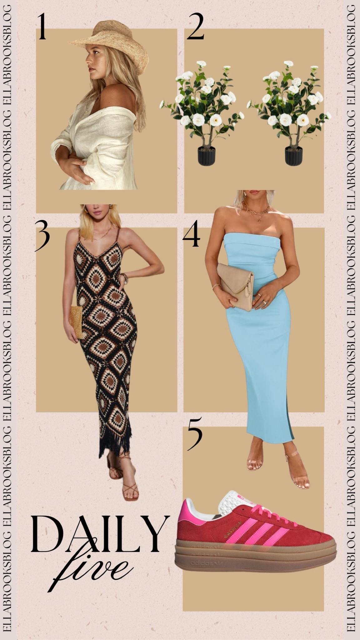Daily 5🤍
amazon finds, amazon fashion, amazon wedding guest dress, amazon home, spring home refresh, crochet coverup, resort wear, straw hat, adidas sneakers, trendy sneakers, spring trends 

#LTKstyletip #LTKtravel #LTKshoecrush