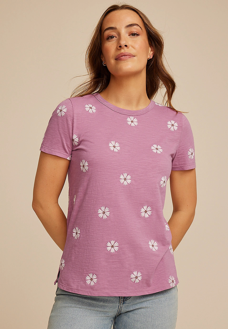 24/7 Dawson Floral Embroidered Crew Neck Tee | Maurices