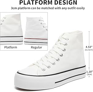 FRACORA Womens High Top Canvas Shoes White Black Platform Sneakers Lace Up Shoes for Women | Amazon (US)