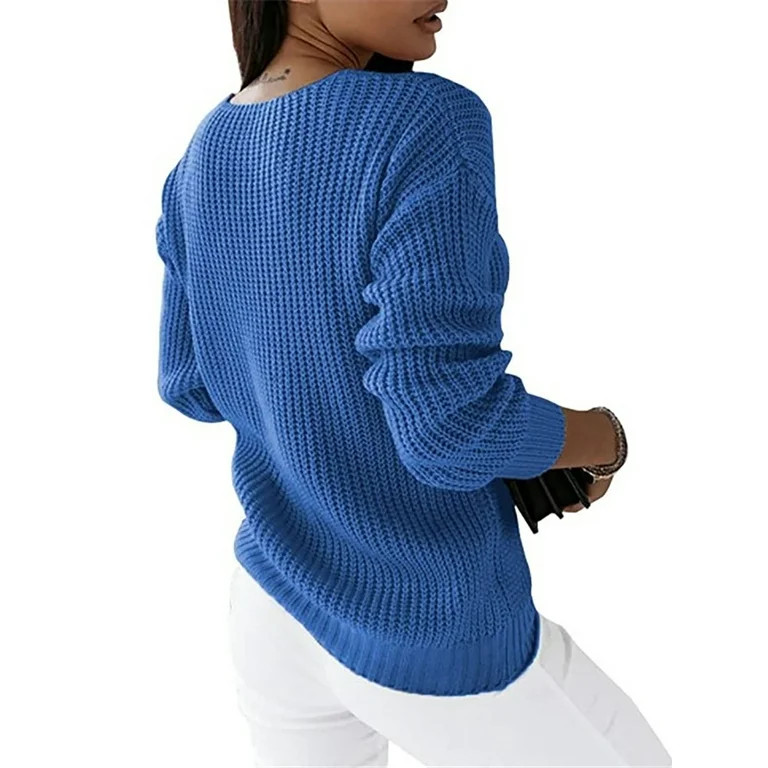 Capreze Winter Warm Sweater Jumper for Women Cable Knitted Tops Casual Long Sleeve V Neck Pullove... | Walmart (US)
