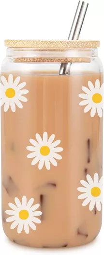 Wildflower Iced Coffee Cup with Lid & Straw, 16oz Tumbler, Cute Boho Iced  Coffee Glass