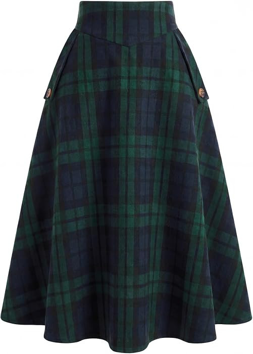 Belle Poque Womens Plaid Skirts High Waist Elastic A Line Midi Fall Skirts | Amazon (US)