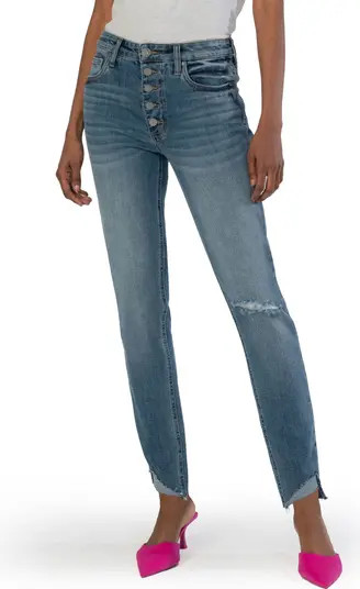 Reese Fab Ab Exposed Button High Waist Raw Hem Straight Leg Jeans | Nordstrom