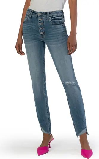 Reese Fab Ab Exposed Button High Waist Raw Hem Straight Leg Jeans | Nordstrom