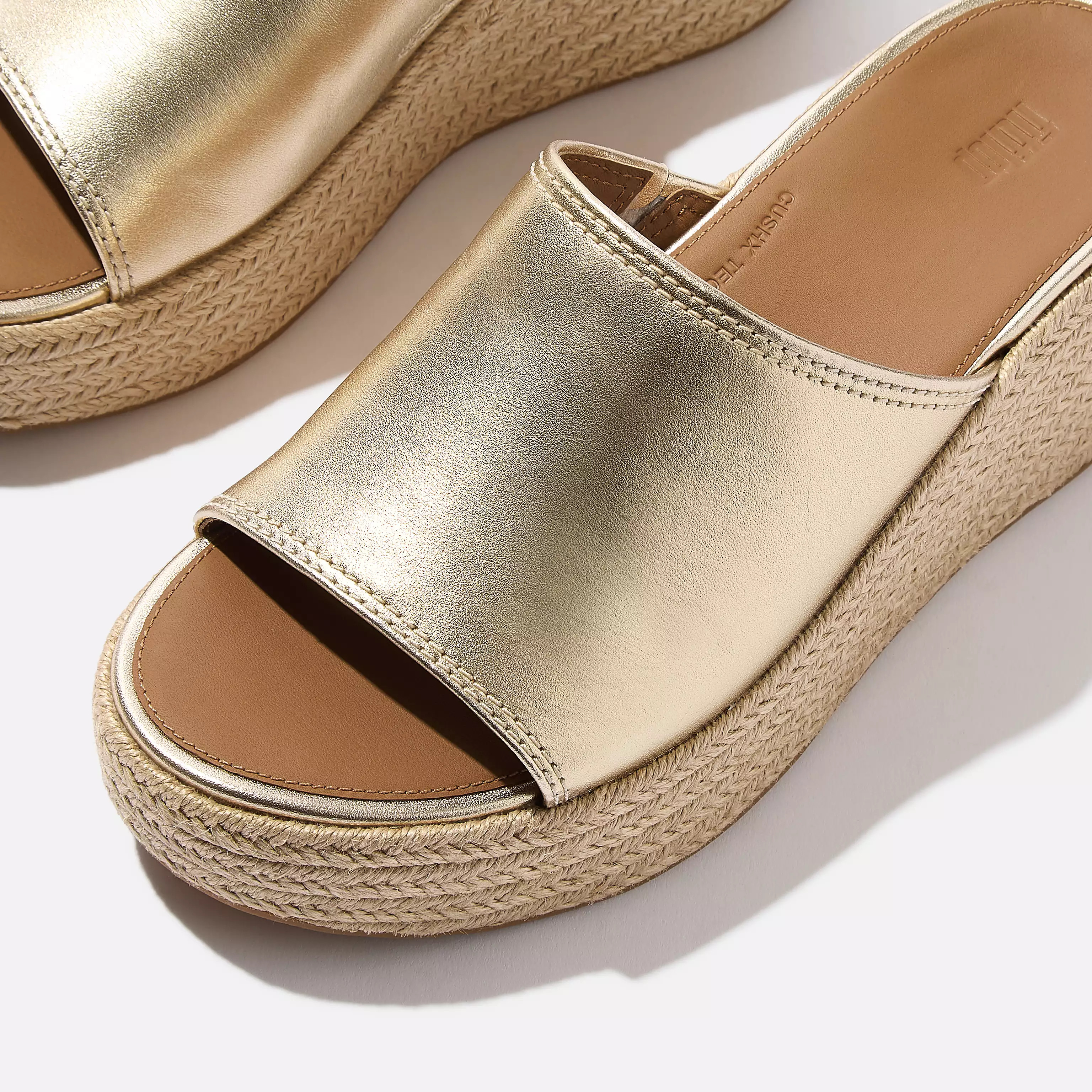PLATFFORMS Espadrille Metallic-Leather Wedge Slides | FitFlop (US)