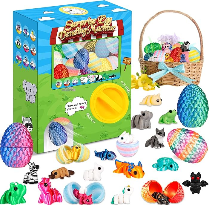 Prefilled Easter Eggs - 24Pcs 3D Printed Surprise Eggs with 3D Animals Toys Capsule Vending Machi... | Amazon (US)