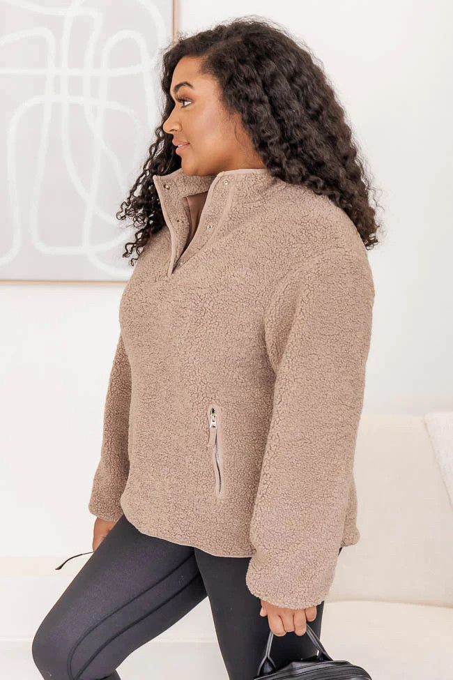 In My Natural State Brown Sherpa Pullover | Pink Lily