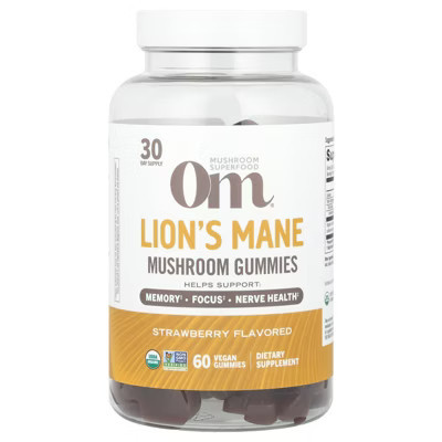 Om Mushrooms Lion's Mane Mushroom Gummies, Strawberry, 1 g, 60 Vegan Gummies (0.5 g per Gummy) | Target