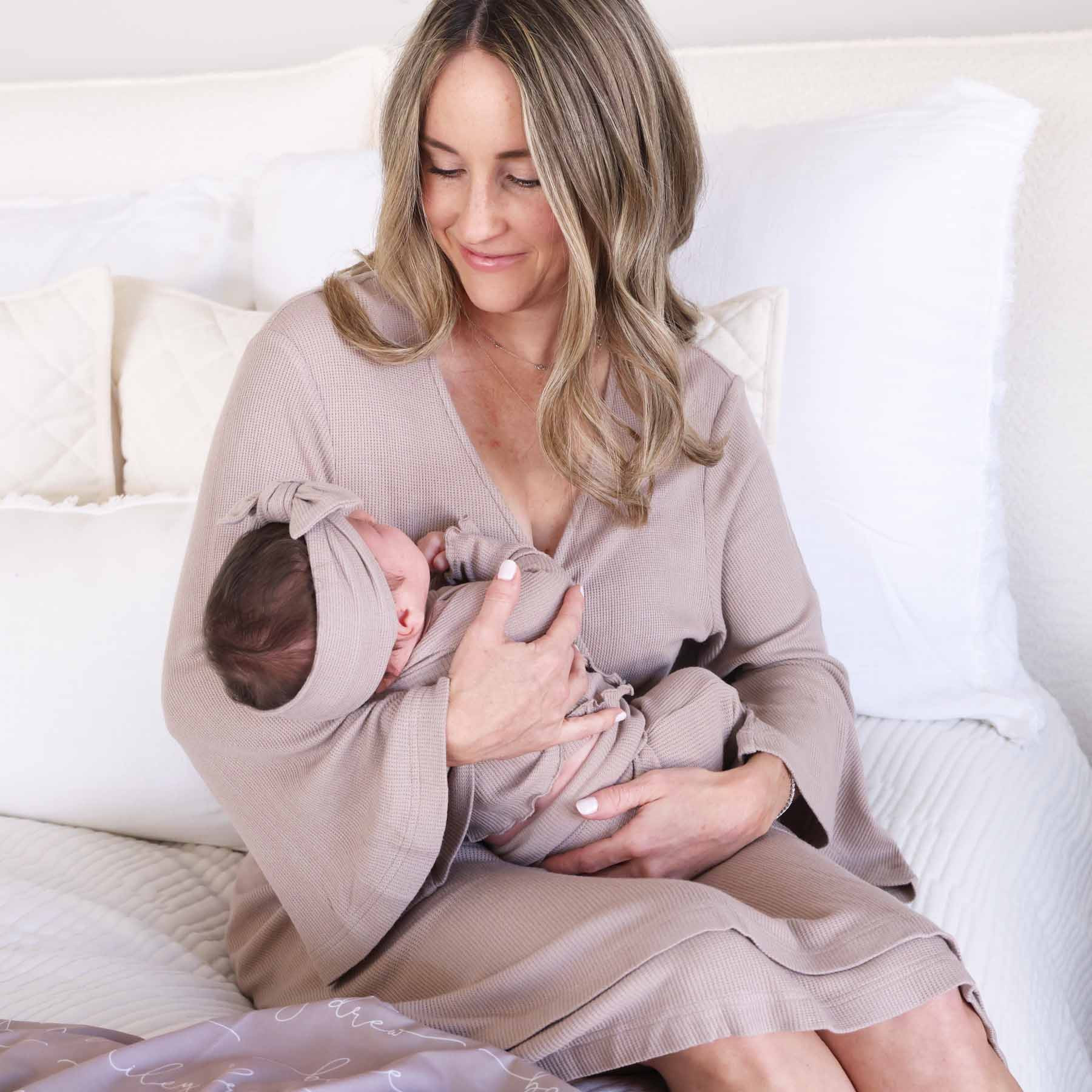Mocha Waffle Bamboo Knit Maternity Robe | Caden Lane