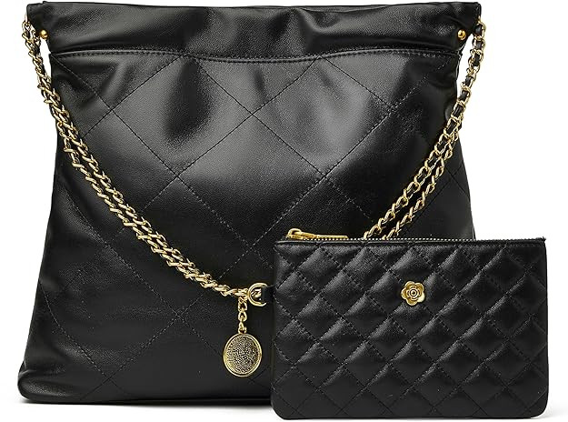DORIS&JACKY Quilted Leather Tote Bag for Women, Soft Lambskin Designer Shoulder Hobo Chain Purse ... | Amazon (US)