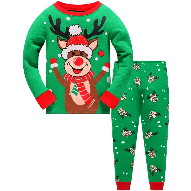 Kids Christmas Pajamas 100% Cotton Long Sleeve Toddler Elk Xmas Pjs Childrens Christmas Jammies C... | Walmart (US)