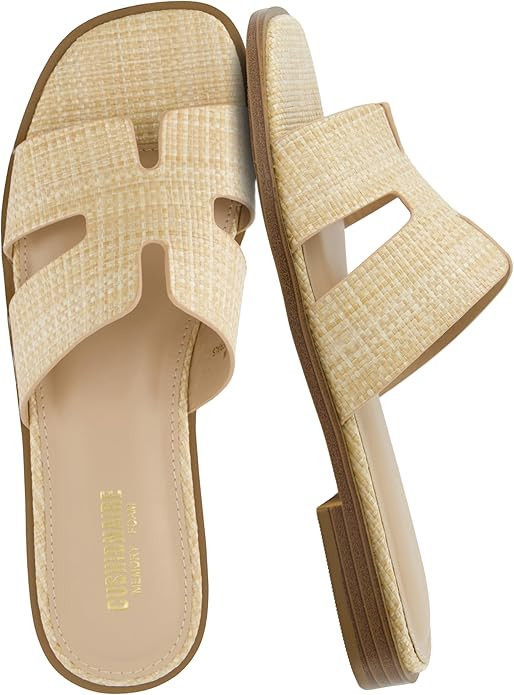CUSHIONAIRE Voyage Cutout Strap Slides for Women, Slip On Summer Flats, Trendy Footwear, Comforta... | Amazon (US)
