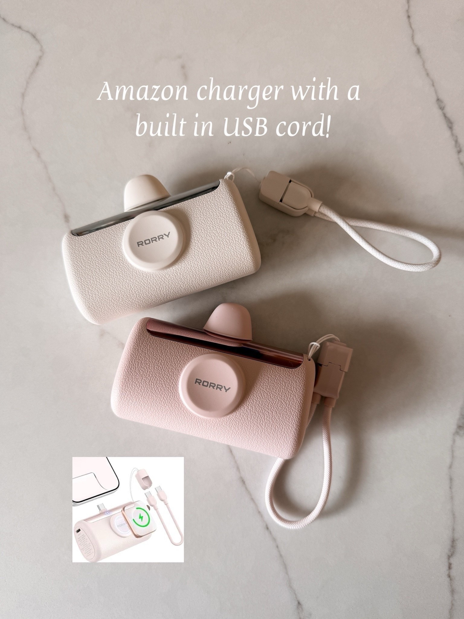 The cutest Amazon portable charger with a built in USB cord and can charge your Apple Watch too 🙌🏼

#LTKmomlife #LTKTravel #LTKHome