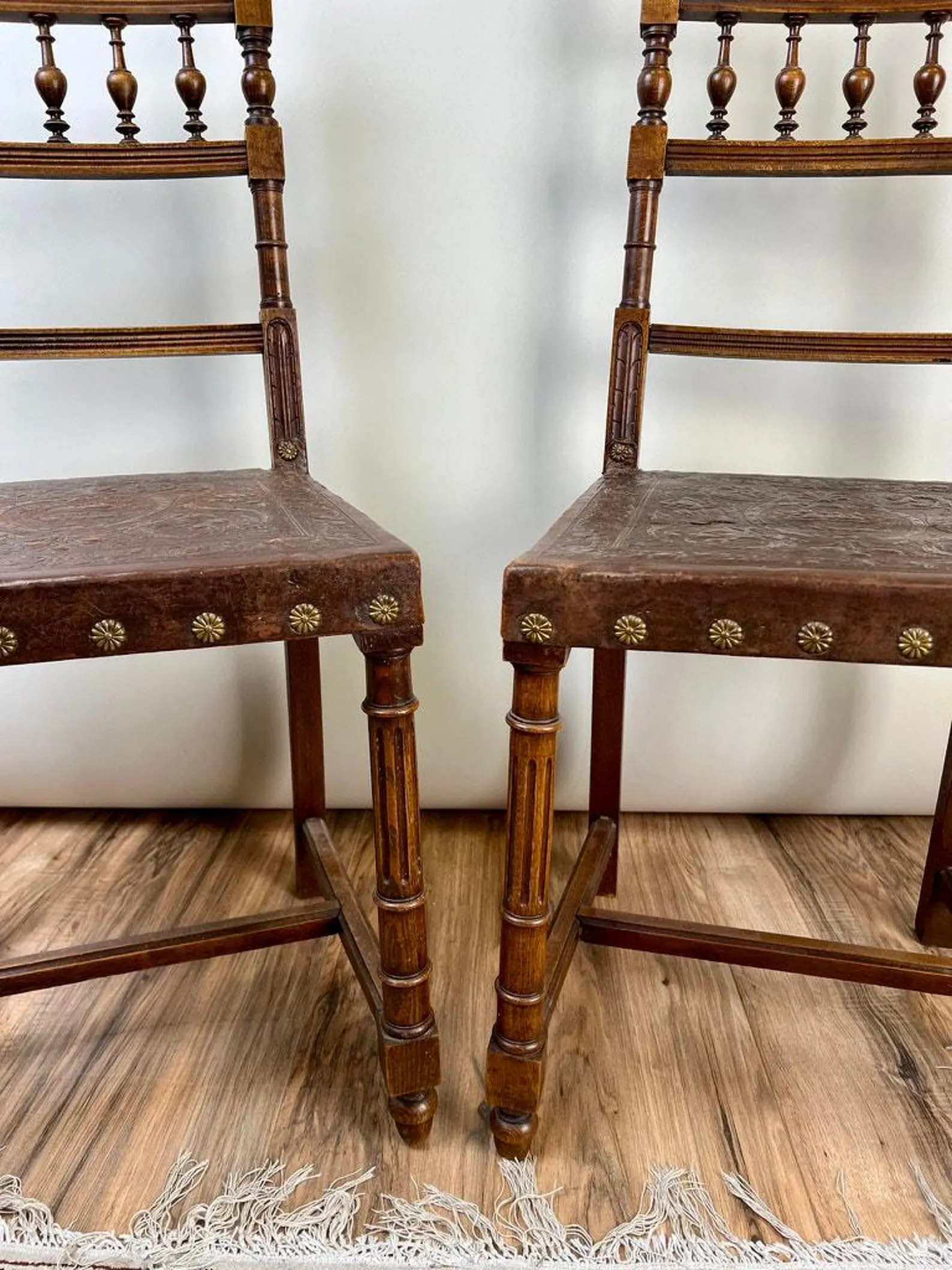 Antique Pair Neo-baroque Italian Leather Seat Side Chairs C. Early 20th Century - Etsy | Etsy (US)