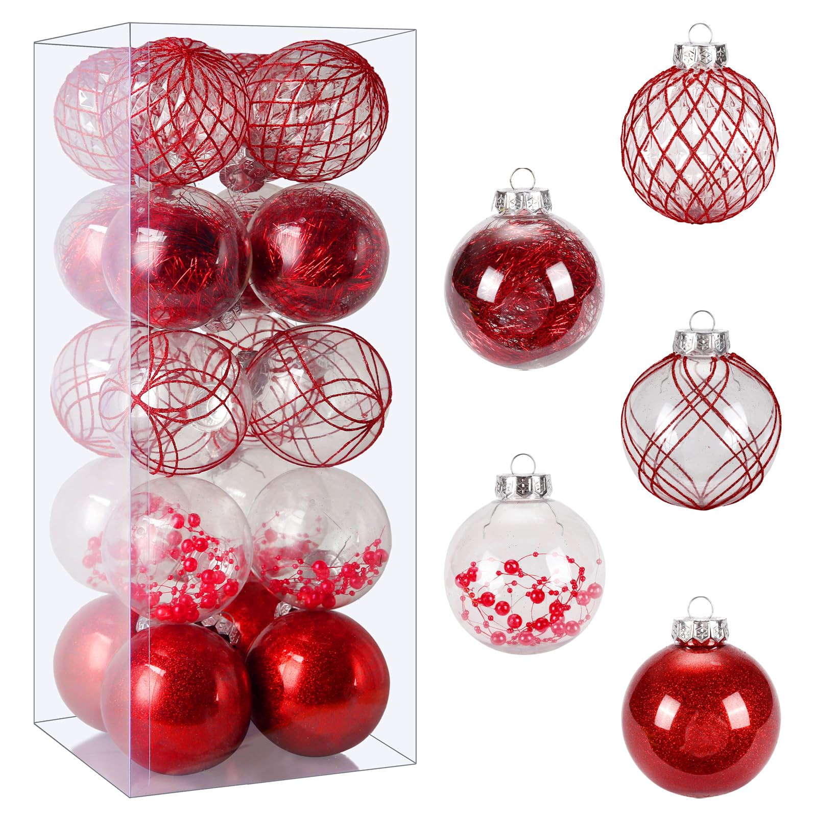Christmas Ball Ornaments 20ct Red Clear Shatterproof Xmas Ball Decorations 80mm/3.15" Large Chris... | Amazon (US)