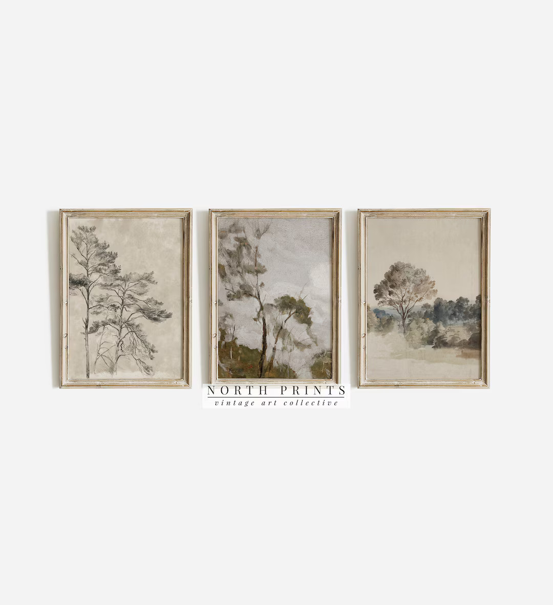 Vintage Muted Landscape Gallery Wall SET of Three | Neutral Tree Art Prints | North Prints PRINTA... | Etsy (US)
