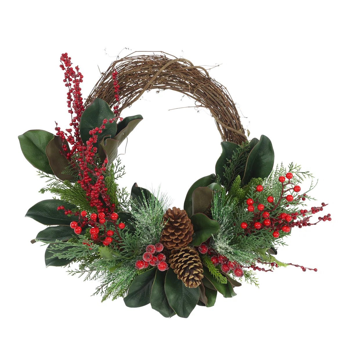 23'' Holiday Wreath with Mixed Greenery, Berries and Pinecones | Wayfair North America