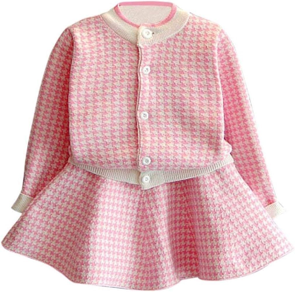 CM C&M WODRO Girls Dress Autumn Winter Toddler Kids Plaid Knitted Sweater Dress Set Baby Girls Co... | Amazon (US)