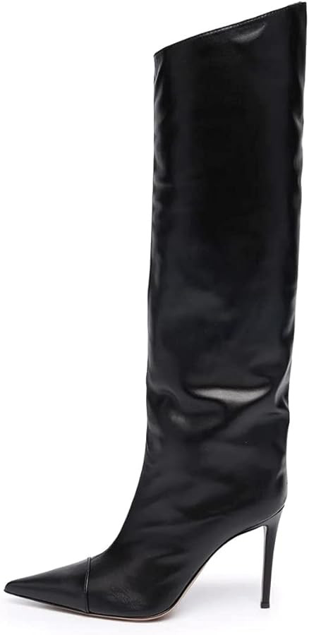 Arqa Metallic Leather Boots for Women Pointed Toe Stiletto High Heel Knee High Boots Dressy Summe... | Amazon (US)