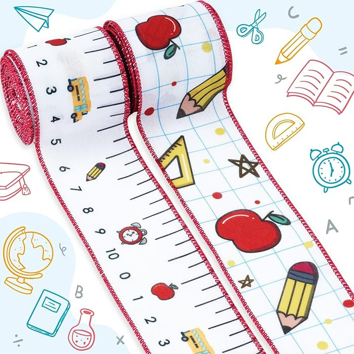 YKW 2 Rolls Pencil Ruler Back to School Wired Edge Ribbon, 2.5" x 5 Yards Burlap Apple Teacher Ri... | Amazon (US)