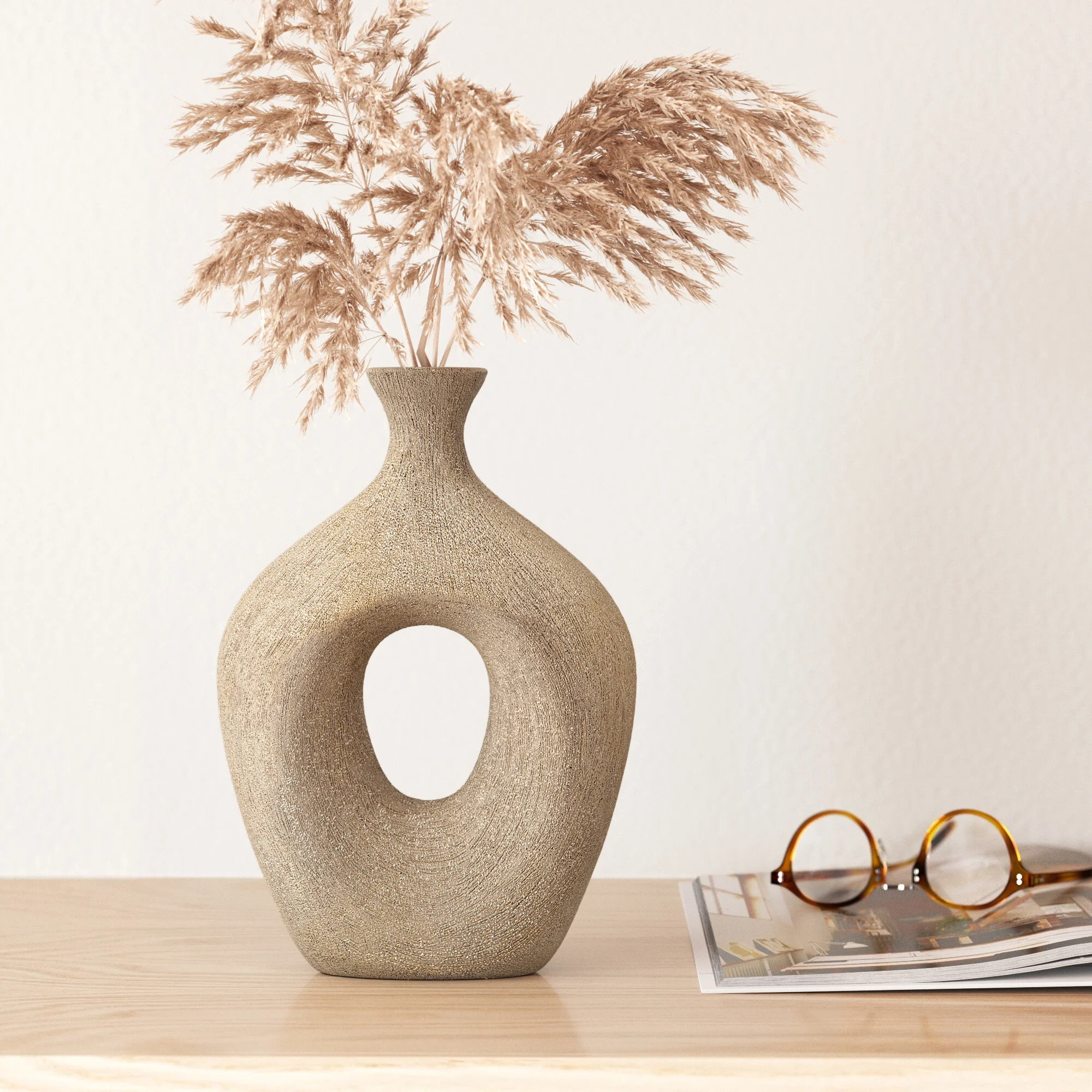 13" Ceramic Oval Vase - Contemporary Glam Abstract Cut-Out Vase in Beaded - Creative Home or Office Decorative Table Accent | Wayfair North America