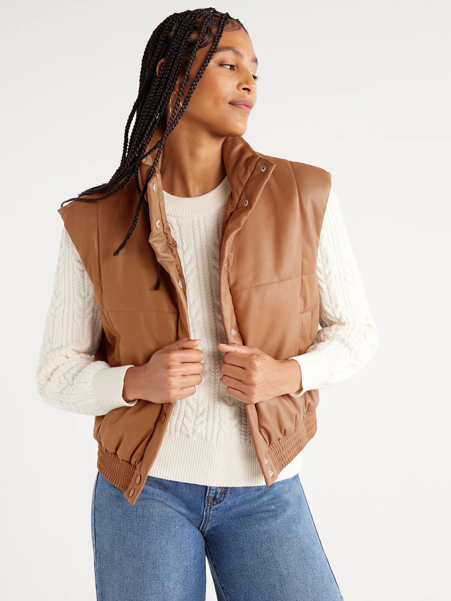 Scoop Women's Faux Leather Puffer Vest, Sizes XS-XXL | Walmart (US)