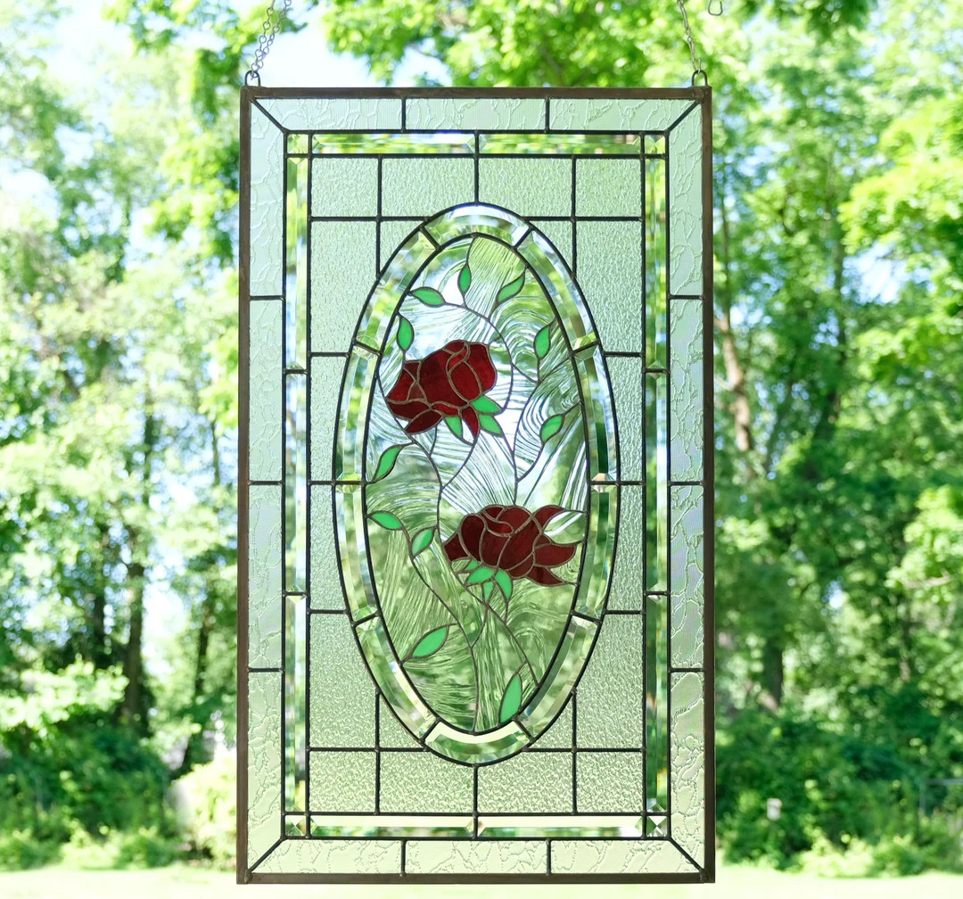 20"x34" Hanging Beveled Glass Stained Glass Panel Window Panel Roses - Etsy | Etsy (Global)
