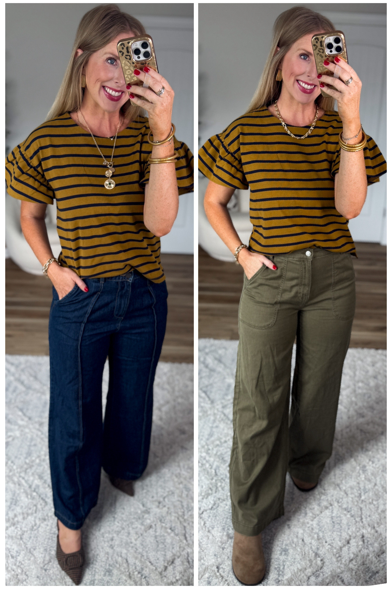 2 ways to wear this fall striped tee with flutter sleeves from Walmart!

#LTKootd