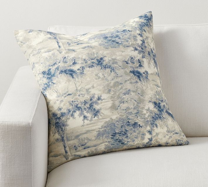 Jardin Painterly Blue Toile Print Pillow Cover | Pottery Barn (US)