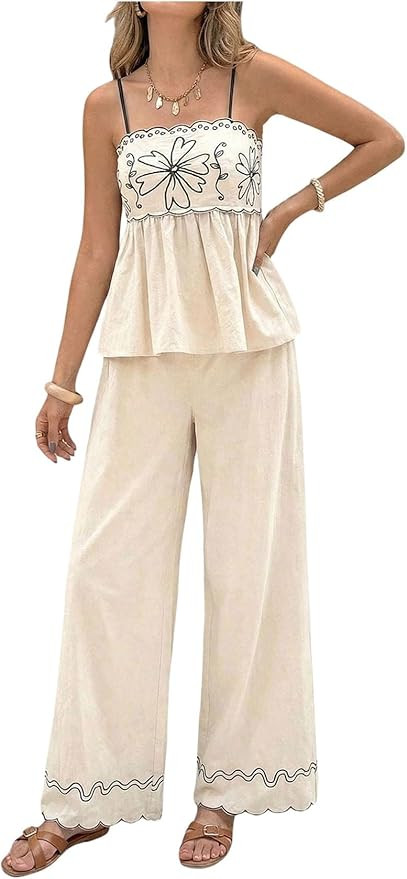 SOLY HUX Women's Summer Outfits Floral Camisole and Long Pants Casual 2 Piece Set Vacation Resort... | Amazon (US)